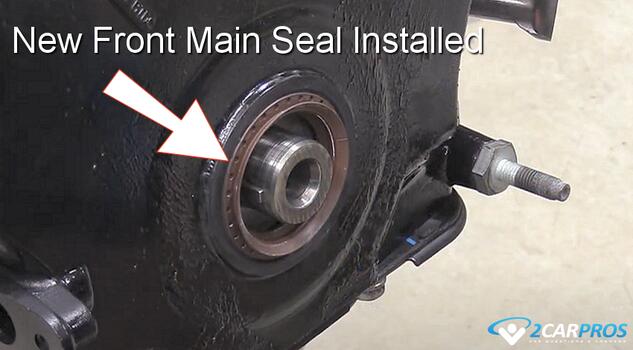 automotive engine new crankshaft front main seal installed