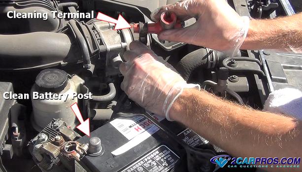 Clean battery post terminal
