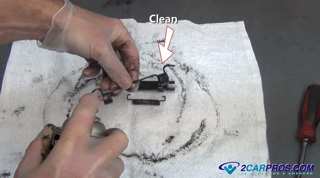clean parking brake shoe hardware