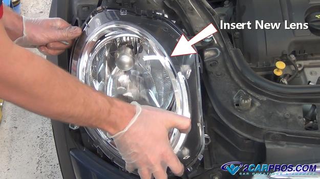 insert new headlight lens
