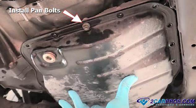 install transmission pan bolts