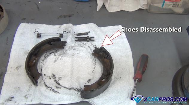 parking brake shoes disassembled