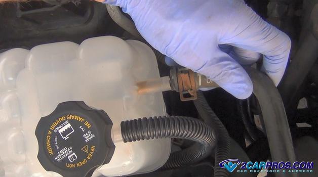 reinstall automotive engine coolant reservoir hoses