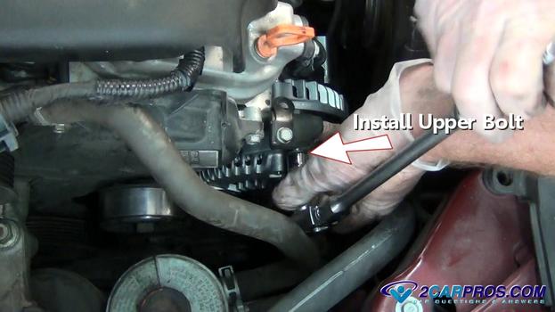 reinstall upper alternator bolt